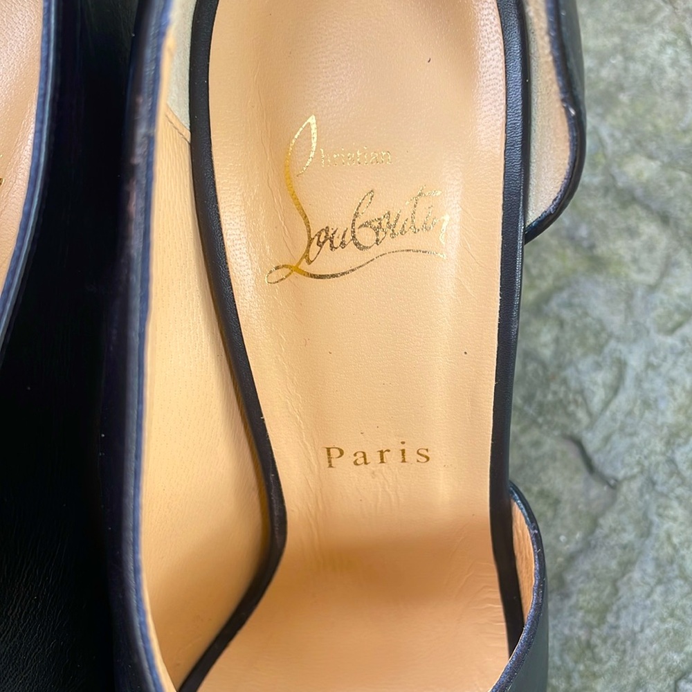 CHRISTIAN LOUBOUTIN VERITA BLACK LEATHER 6” STILLETTO HEEL PEEP TOE PUMPS🔥👠-9 - Picture 4 of 15